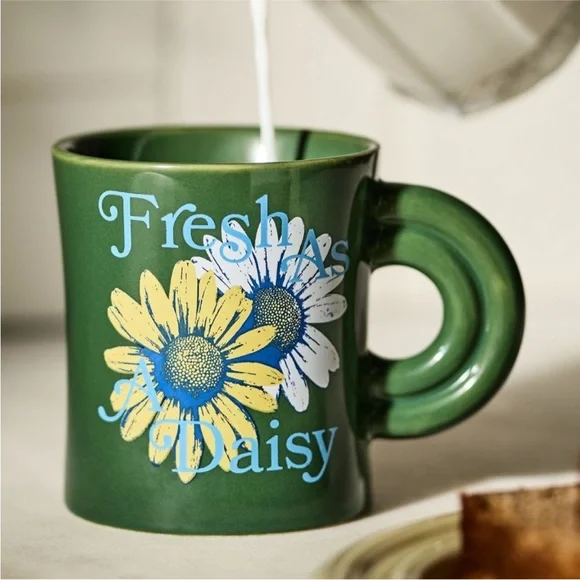 ANTHROPOLOGIE NWT Ariane ‘fresh as a daisy’ stoneware mug -green - Picture 2 of 3